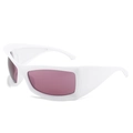 Y2K style oversized sports sunglasses featuring white wide frames and dark pink lenses - Regular / Standard White Frame Purple Lenses (Inc. 13% VAT)