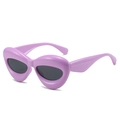 Chunky lilac bubble frame cat eye sunglasses with dark oval lenses on white background - Regular / Regular Lavender Purple Frame with Grey Lenses