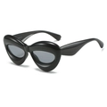 Black avant-garde cat-eye sunglasses with thick teardrop frames and dark grey lenses - Regular / Black Frame Grey Lens