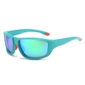 Occhiali da sole ciclismo verde acqua con lenti iridescenti e gommini rossi antiscivolo - Montatura Verde Lente Verde