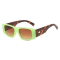 Lunettes de soleil rectangulaires vert néon avec branches écailles et verres dégradés - Standard / Lunettes standard avec monture vert jelly, verres dégradés marron et branches léopard