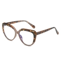 Retro cat-eye TR glasses frame in tortoiseshell and amber brown with blue light lenses - Top Leopard Bottom Khaki Frame
