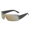 Y2K Randlose Shield-Sonnenbrille mit Teeglas-Verlauf und Sternnieten auf schwarzen Bügeln - Schwarzer Rahmen Goldspiegel
