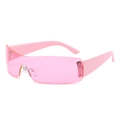 Rahmenlose Y2K-Visier-Sonnenbrille in Pink mit silbernen Sternnieten auf dem Glas - Rosa Rahmen / Rosa Gläser