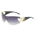 Y2K oversized shield sunglasses with purple gradient lenses and gold heart hinges - Regular / Standard Black Temples and Gradient Grey Lenses
