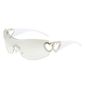 Y2K oversized wrap sunglasses with silver double heart detail and white frames - Regular / Standard (Incl. 13% Tax) - White Temples & Light Silver Lenses