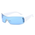 Schicke Y2K randlose Wrap-Sonnenbrille mit hellblauen Gläsern und weißen Bügeln - WeiBer Rahmen Blaue Linse