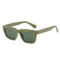 Retro olive green square frame sunglasses with silver rivet accents and UV400 lenses - Regular / Green Frame / Green Lens