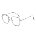 Square silver metal frame oversized eyeglasses with anti-blue light clear lenses for women - Transparent Frame