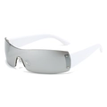 Y2K Randlose Shield-Sonnenbrille mit silbernen Spiegelgläsern und weißen Bügeln mit Sternen - Weißer Rahmen Silber Verspiegelt