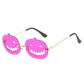 Pink pumpkin face sunglasses with gold metal frame for Halloween party costumes - Gold Frame Dark Purple Lens