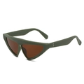 Matte olive green triangle sunglasses with dark brown lenses in a geometric cat eye style - Green Frame Tea Lens