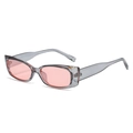 Square translucent grey sunglasses with pink lenses and a modern minimalist aesthetic - Grey Frame / Pink Lens