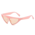 Pink triangular geometric sunglasses with light orange lenses and metallic accents - Pink Frame / Pink Lens