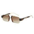 Fashionable gold metal square sunglasses with brown gradient lenses and tortoiseshell trim - Leopard Frame Gradient Brown Lens
