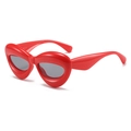 Cat eye sunglasses with bold red chunky frame and dark grey lenses in avant-garde style - Regular / Red Frame Grey Lens