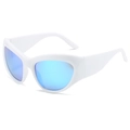 Schicke weiße Cat-Eye-Y2K-Sonnenbrille mit kräftigen blau verspiegelten Gläsern - Normal / Standard-Weißgestell mit blauen Gläsern