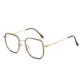 Occhiali quadrati oversize tartarugati con sottili stanghette in metallo dorato - Montatura Champagne