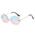 Halloween pumpkin sunglasses with blue to pink gradient lenses and gold metal frames - Gold Frame Gradient Blue Pink Lens