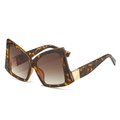Grote vlinderstijl zonnebril met schildpappatroon en bruine gradiëntglazen en gouden details - Normaal / Luipaard Frame Gradiënt Bruine Lenzen