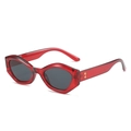 Retro small frame red transparent sunglasses with gold diamond rivets and UV400 lenses - Red Frame Grey Lens