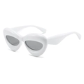 Retro thick white frame cat eye sunglasses with light grey lenses for trendy outfits - Regular / White Frame Gray Lens