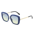 Square blue frame sunglasses with gold metal temples and gradient lenses for women - Blue Frame Blue Yellow Lens