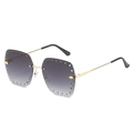 Lunettes de soleil sans monture avec verres dégradés gris-violet et branches dorées ajourées - Monture Dorée Verres Gris Dégradés