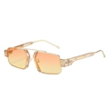 Fashionable square sunglasses with transparent orange frames and golden metal temples - Regular / Standard Champagne Frame Orange-Yellow Lens