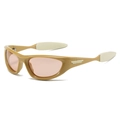 Polarized sports sunglasses in khaki frame with pink lenses and wing metal detail - Regular / Standard Beige Frame with Light Pink Lenses