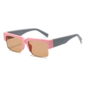 Pink and grey square sunglasses with brown lenses and golden metal lower frame accents - Pink Frame Tea Lens