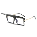 Fashionable oversized black sunglasses with flip-up top bar and gold metal temples - Regular / Black Frame Grey Lens