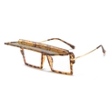Futuristic tortoise rectangle sunglasses with flat top visor and golden metal temples - Regular / Leopard Frame Brown Lens