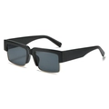 Square fashion sunglasses featuring black frames and gold metal trim with grey lenses - Black Frame Grey Lens