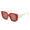 Retro square sunglasses featuring red frames and wide white temples in a bold contrast - Regular / Regular (Incl. 13% VAT) Red Frame Red Lenses