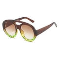 Retro large frame sunglasses with tortoiseshell brown and green polka dot split design - Regular / Brown Yellow Gradient Frame Tea Lens