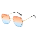 Frameless sunglasses with blue and orange gradient lenses and gold metal temples - Gold Frame Orange Blue Gradient Lens