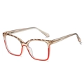 Retro Katzenaugen Brille aus TR mit Kontrastfarben in Champagner und transparentem Rot - Oben Leopard Unten Roter Rahmen Champagner Beine