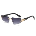 Frameless geometric sunglasses with purple gradient lenses and gold leopard hinge detail - Regular / Gold Frame Gradient Gray Lens