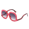 Gafas de sol retro de gran tamaño con montura rosa y patillas con estampado de leopardo - Montura Roja Lentes Doble Gris