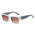 Square sunglasses with white-grey top frame, gold metal rim, and brown gradient lenses - White Frame Brown Lens