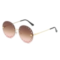 Lunettes de soleil rondes sans monture avec dégradé rose et branches en métal doré - Monture Dorée Marron Rose Dégradé