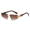 Frameless triangle sunglasses with brown gradient lenses and wood grain temples - Regular / Gold Frame Gradient Tea Lens
