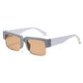 Square grey and white sunglasses with amber lenses and metallic half-frame detail - Grey Frame Champagne Lens