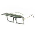 Green transparent square frame flip-up sunglasses with golden metal temples for women - Regular / Translucent Green Frame Grey Lens