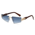 Rimless triangular sunglasses featuring blue gradient lenses and gold floral temples - Regular / Gold Frame Gradient Green Lens