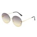 Lunettes de soleil rondes sans monture avec verres dégradés violets et détails dorés - Monture Dorée Verres Dégradés Gris Jaune