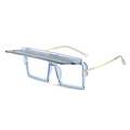 Futuristic light blue square sunglasses with flip shield and slim gold metal temples - Regular / Transparent Blue Frame Gray Lens