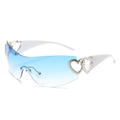 Gafas de sol Y2K de una pieza con lentes degradados azules y patillas blancas con corazón - Patilla Blanca Lente Azul Degradado