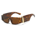 Occhiali da sole tartarugati flat top con montatura spessa e dettagli dorati - Montatura Leopardata Lente Marrone